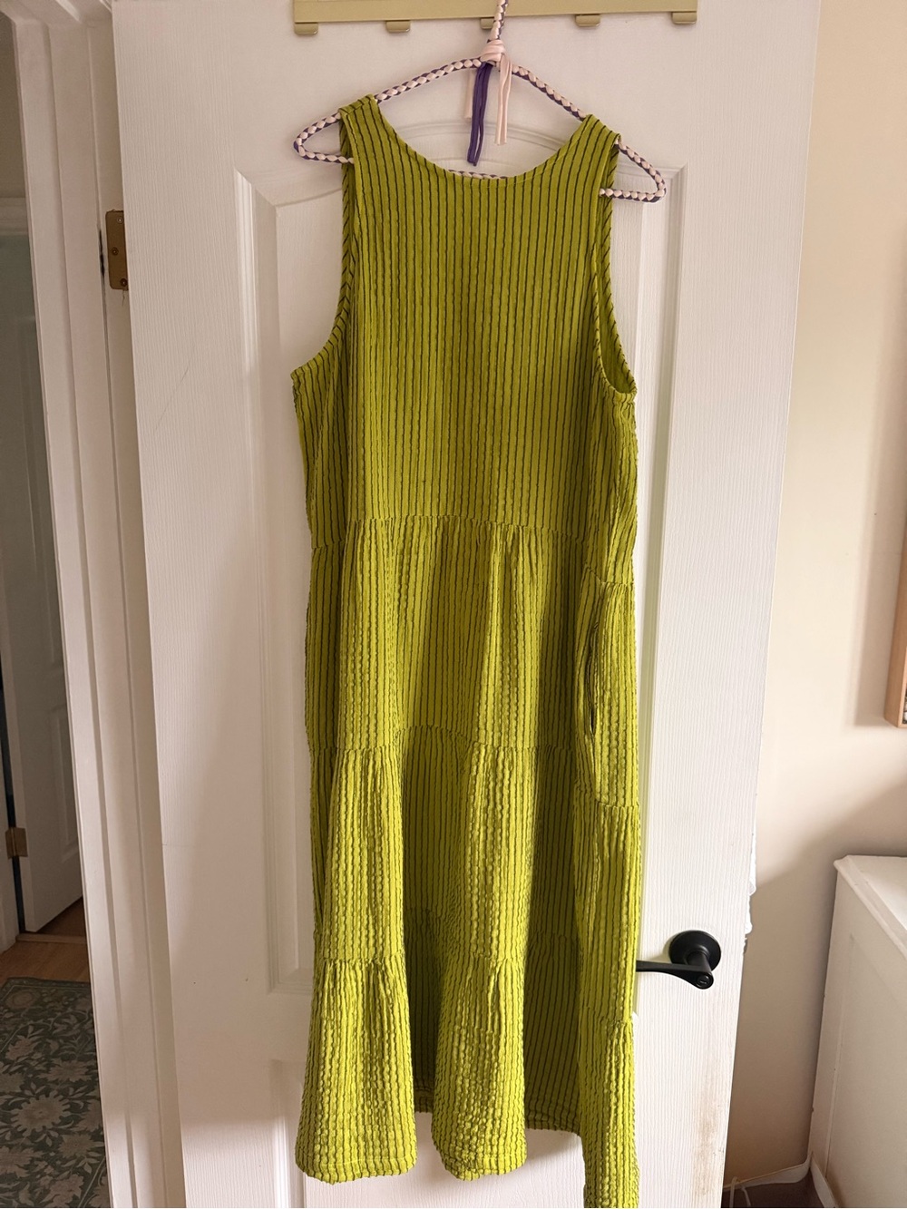 Sleeveless Lime Tiered Midi Dress with Textured Fabric